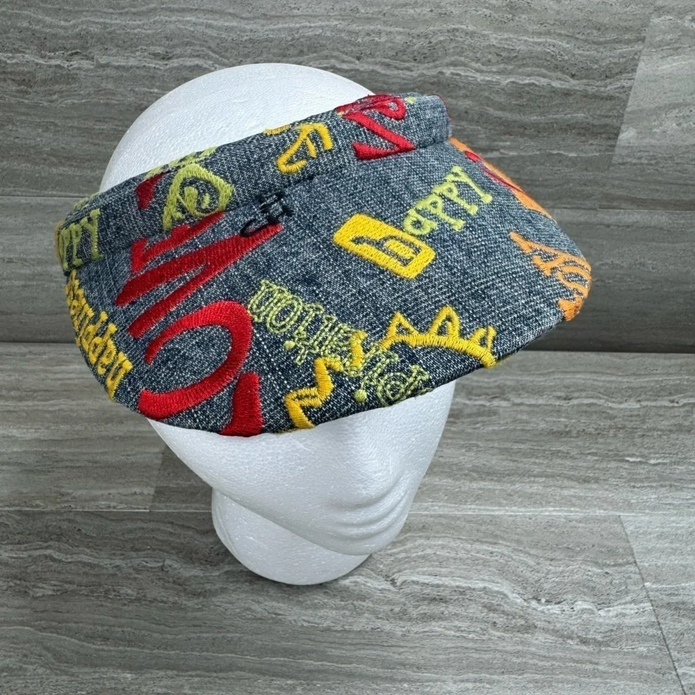 VTG Chicos Embroidered Happy Denim Visor